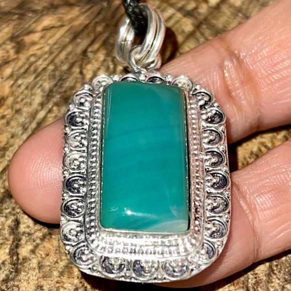 Rectangular Green Botswana Pendant 2” - Picture 4 of 15